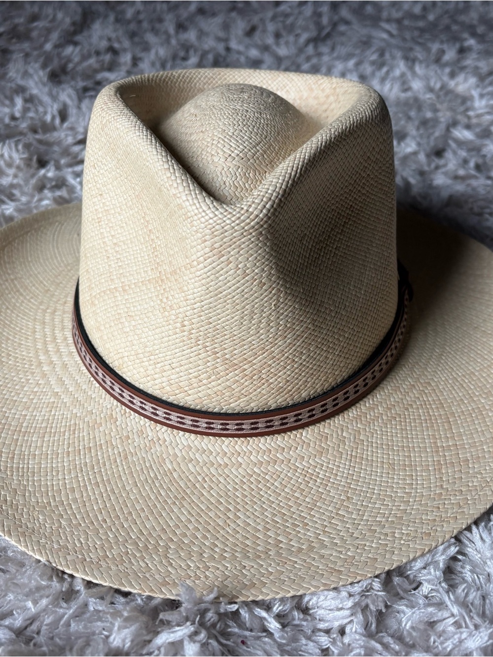 Orvis Natural Straw Panama Hat with Brown Trim